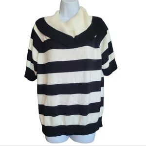 CHAUS striped cowl neck short sleeve sweater XL